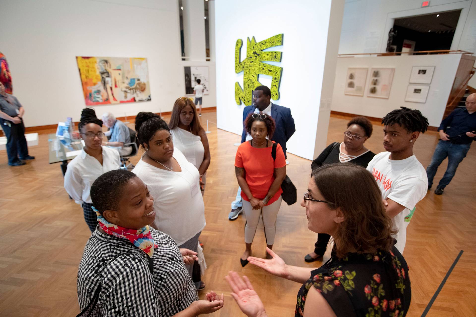 Students and faculty from HBCUs participated in the inaugural Curation, Leadership, Artistry, and Practice Program designed to help increase diversity in the art leadership field. This story captures their reflections on the experience. Pictured: Curator Mitra Abbaspour (foreground right) and I discussed the challenging yet rewarding responsibility of shaping art experiences that build community. Exhibitions cannot tell all of our stories at one time. Abbaspour’s exhibition “The Figure Abstracted” examines 