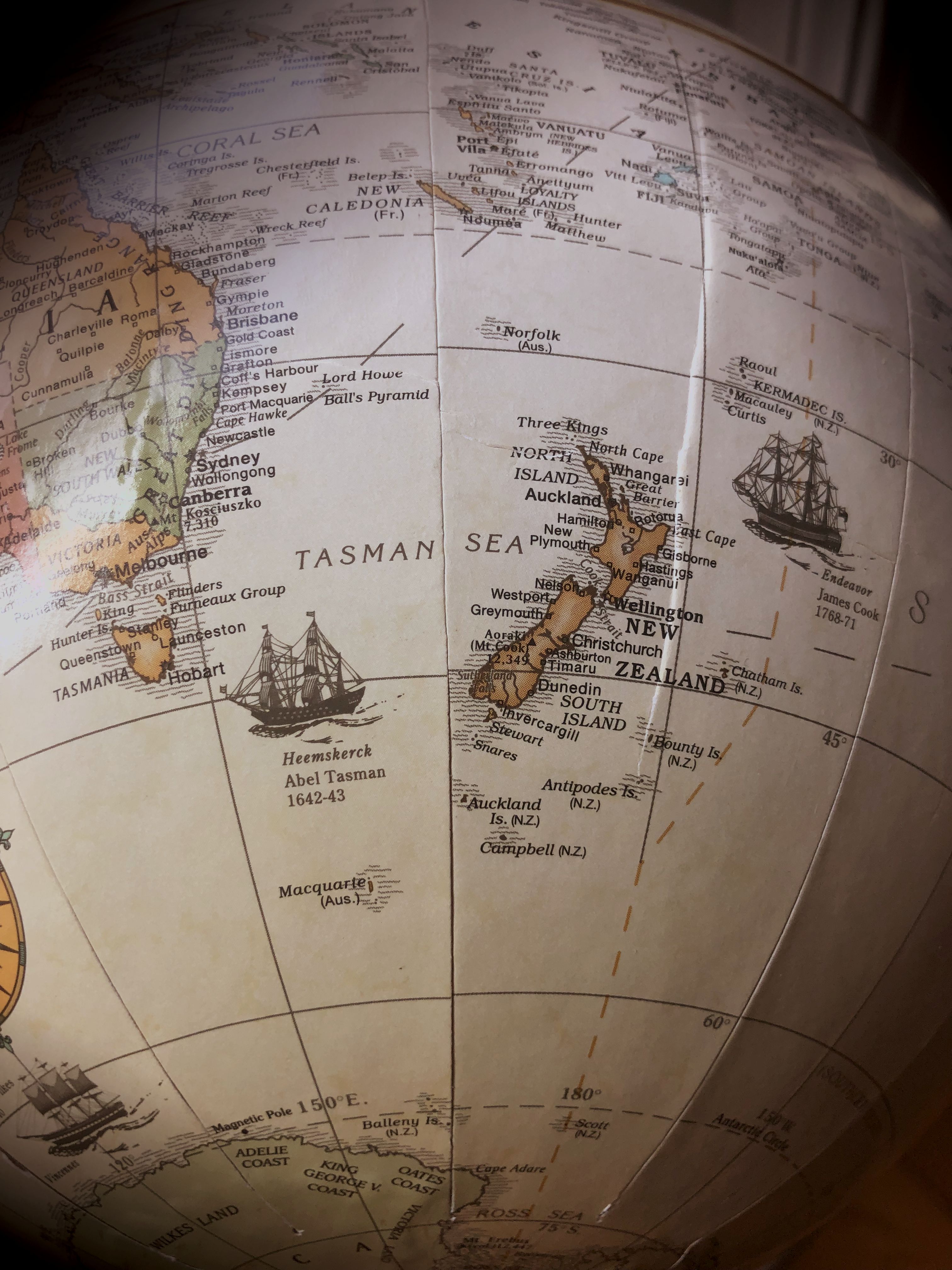 Image of New Zealand on a globe. Image by Sharra Grow