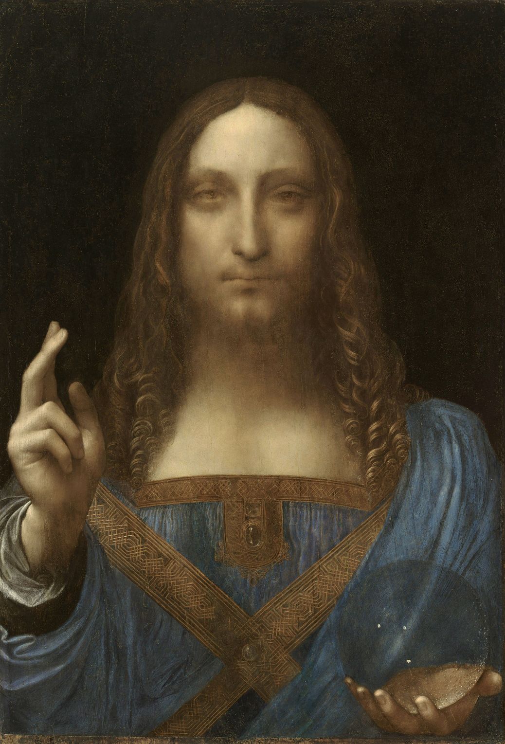 Reproduction of the painting after restoration by Dianne Dwyer Modestini, a research professor at New York University. By Leonardo da Vinci - Getty Images. Image Public Domain via Wikimedia Commons.
